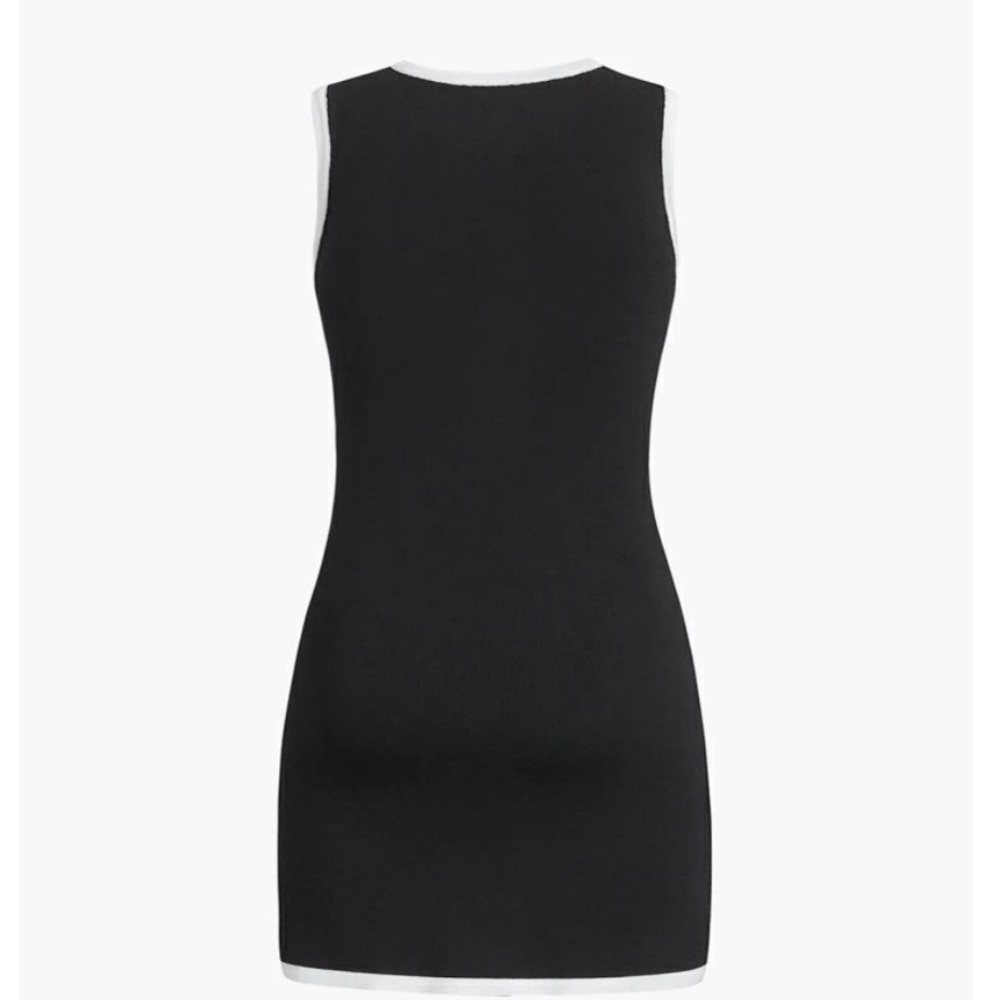 Commense Sleeveless Sweater Mini Dress Button-Front Contrast Trim Black White M - Picture 6 of 10